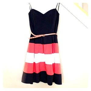 Staples Navy and Coral Striped Dress - 9/10